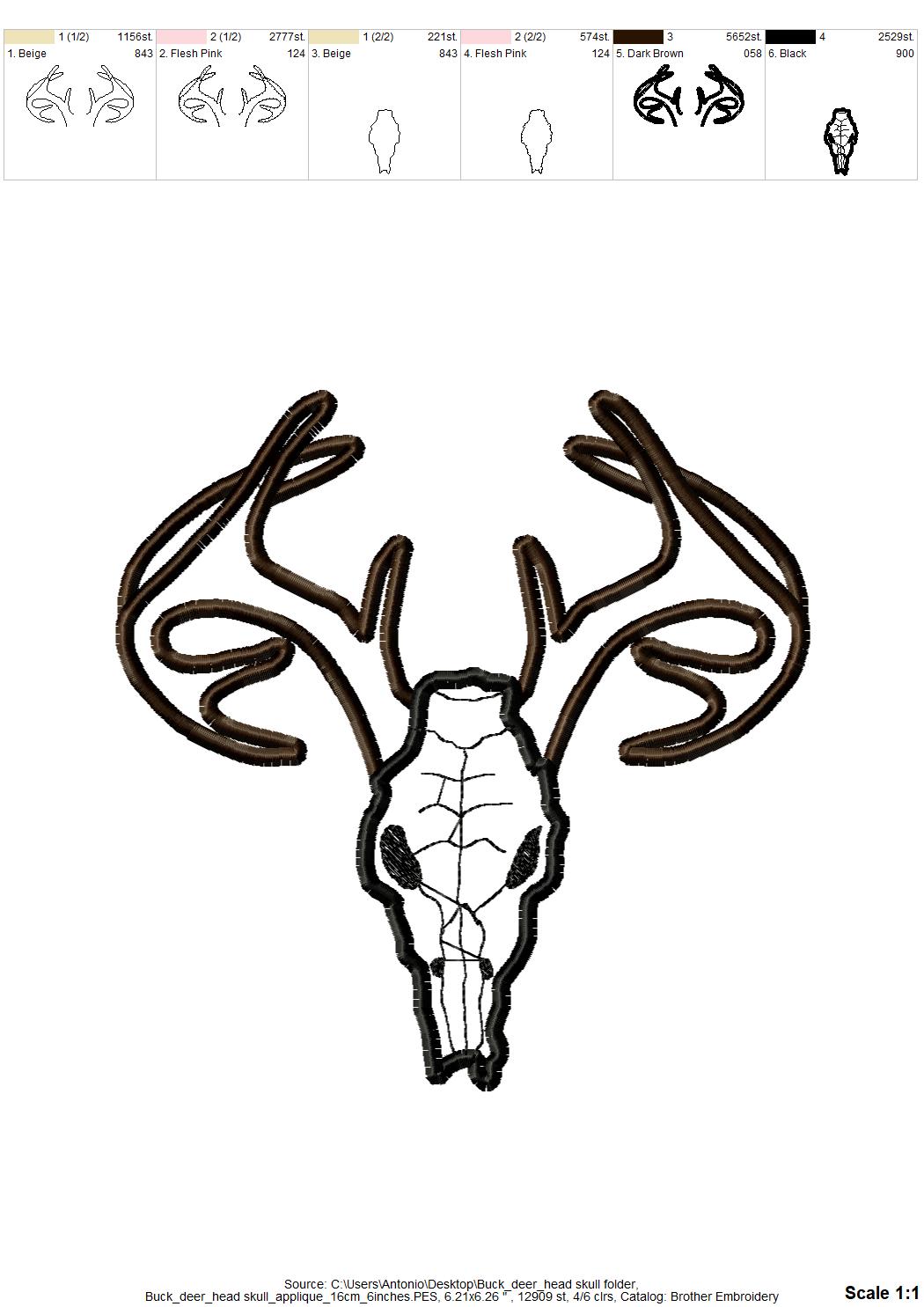 Buck Deer Skull Applique