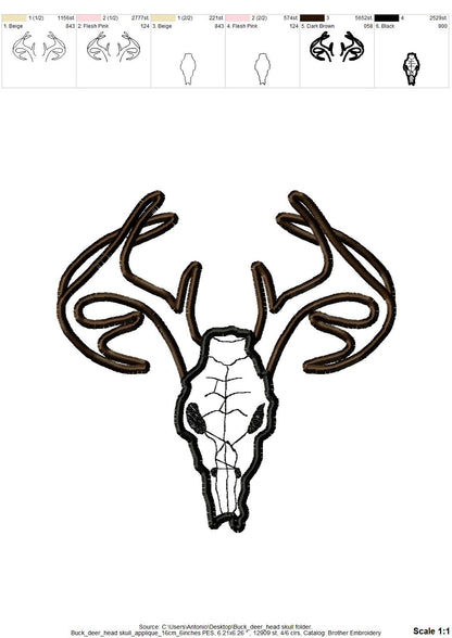 Buck Deer Skull Applique