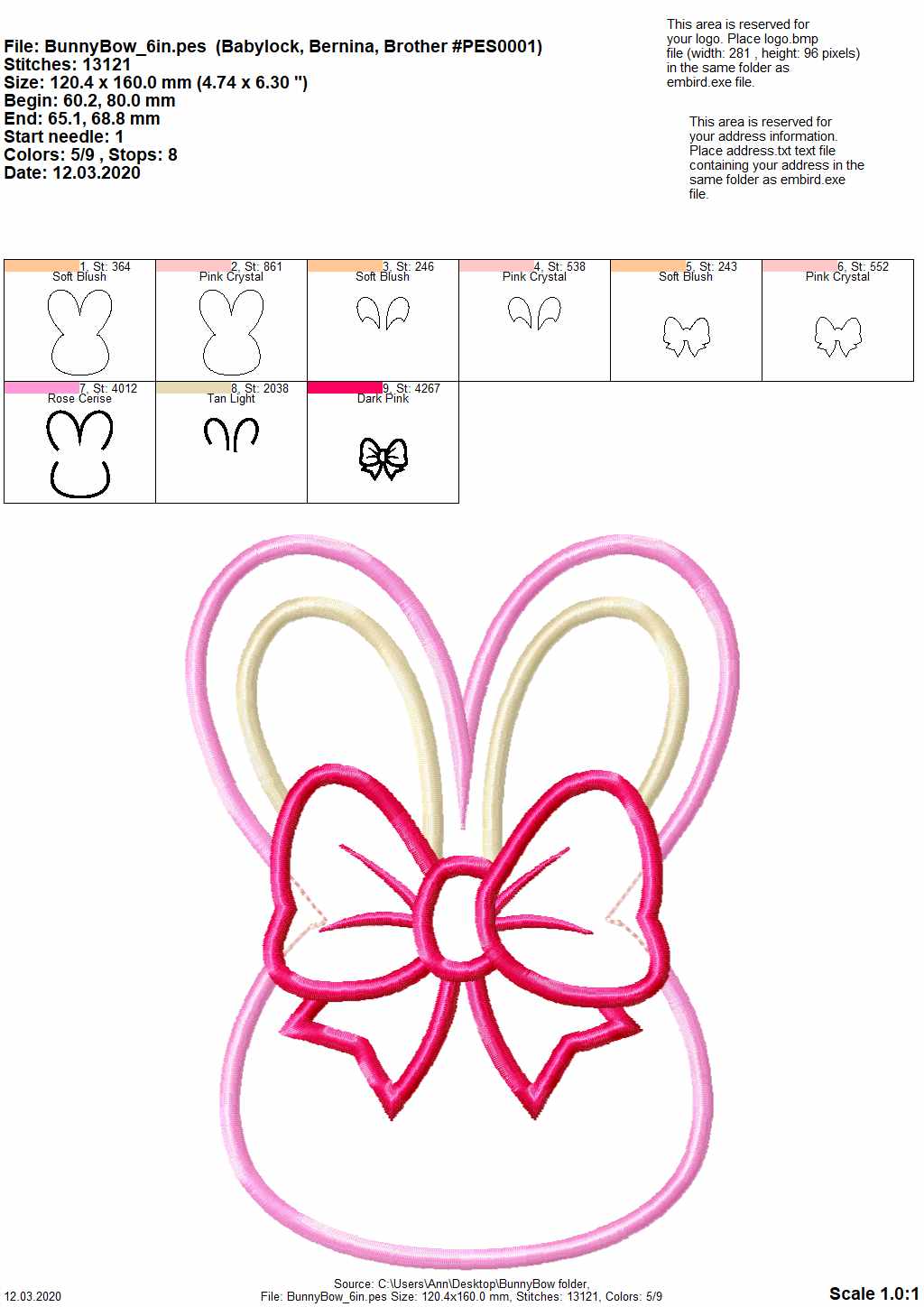 Easter Bunny with Bow Applique