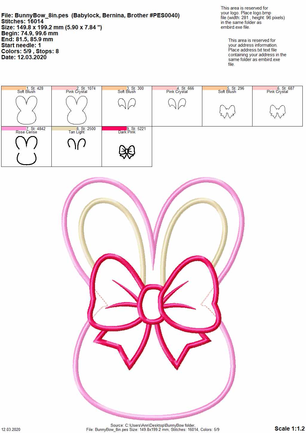Easter Bunny with Bow Applique