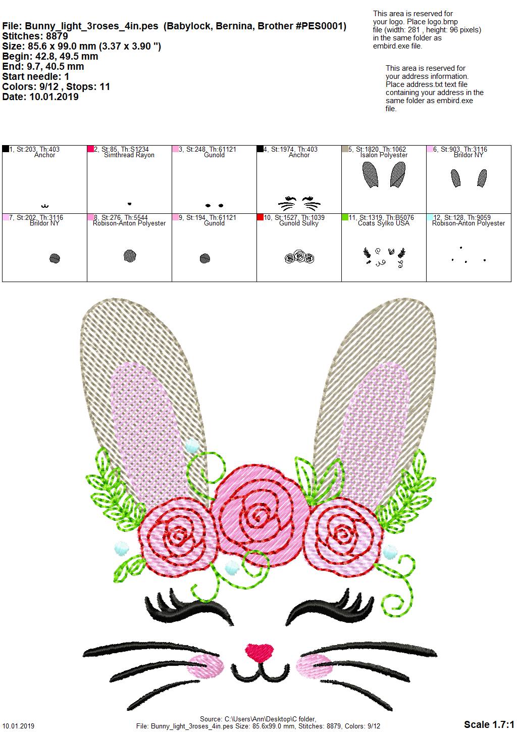 Light Stitch Bunny with Roses
