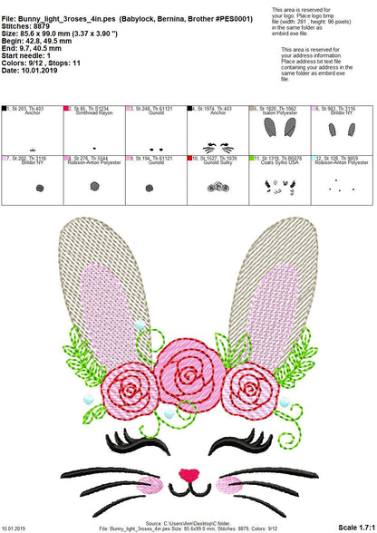 Light Stitch Bunny with Roses
