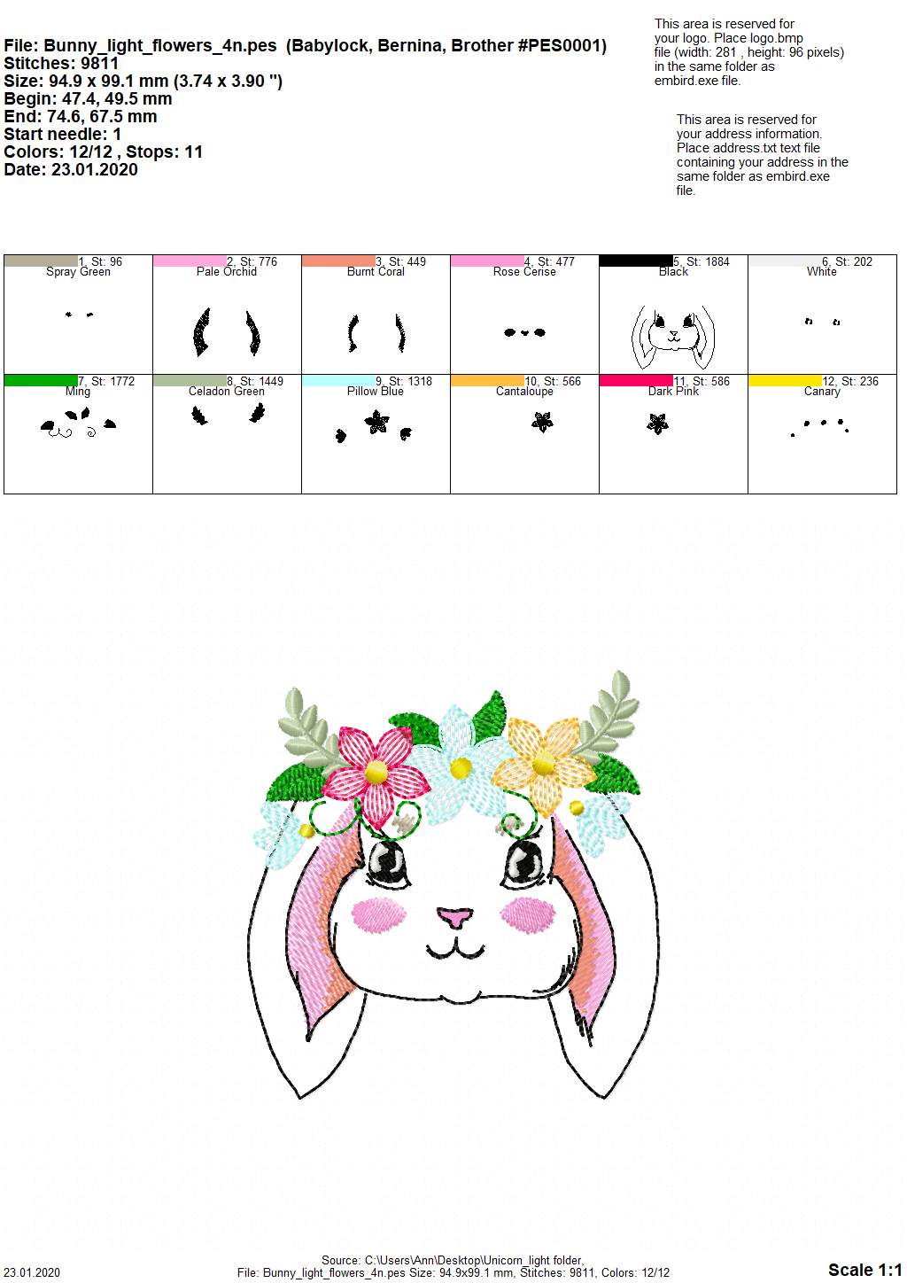 Light Stitch Bunny with Flowers
