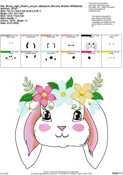 Light Stitch Bunny with Flowers