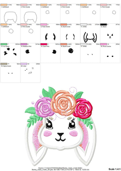 Lovely Bunny with Rose Crown Applique