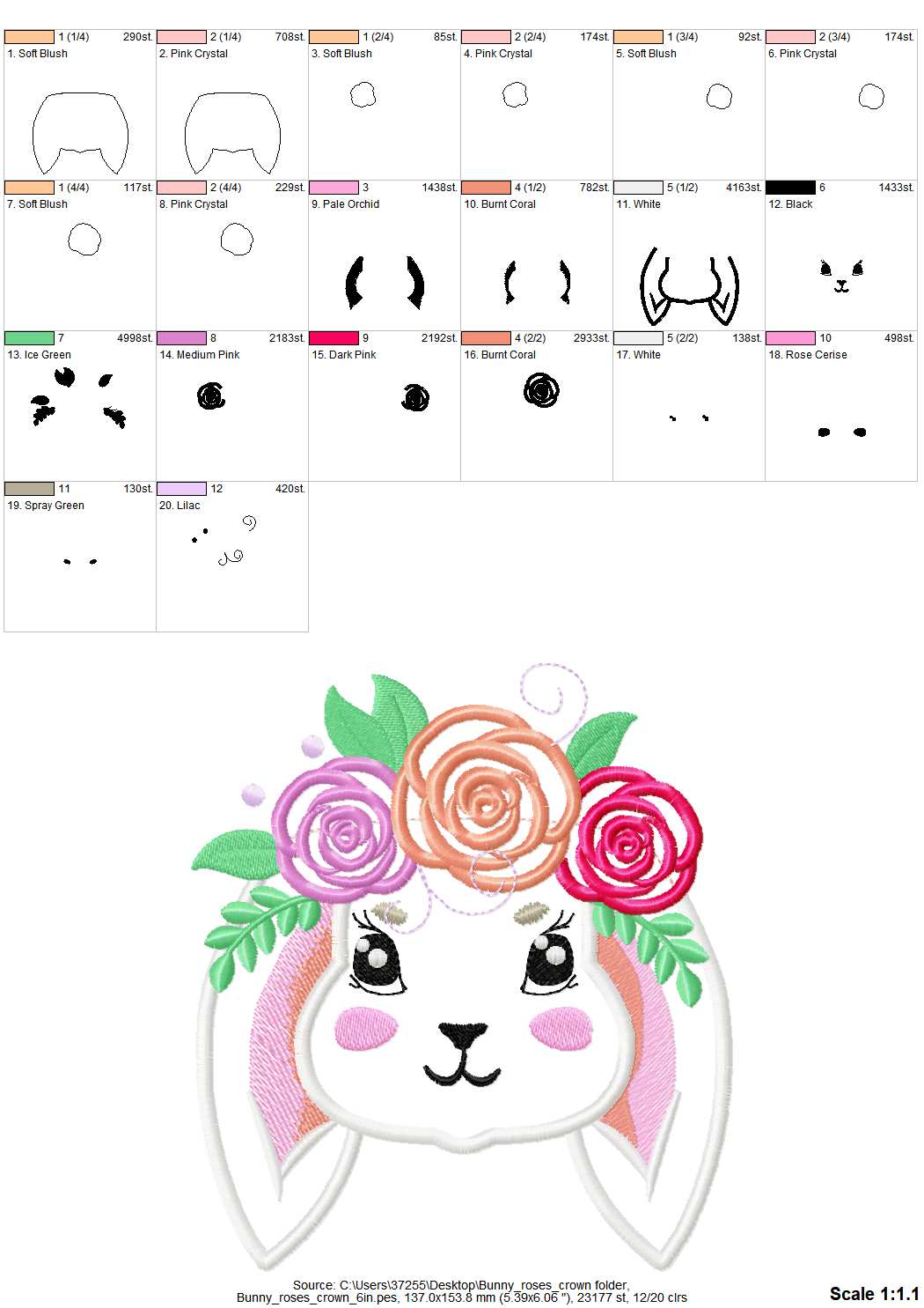 Lovely Bunny with Rose Crown Applique