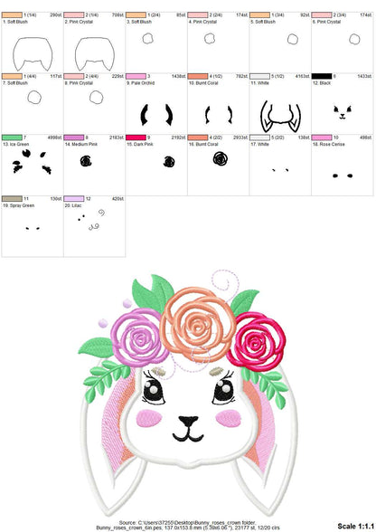 Lovely Bunny with Rose Crown Applique