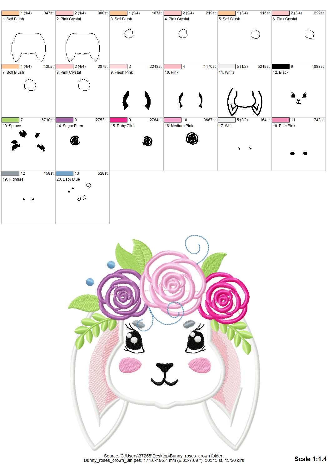 Lovely Bunny with Rose Crown Applique