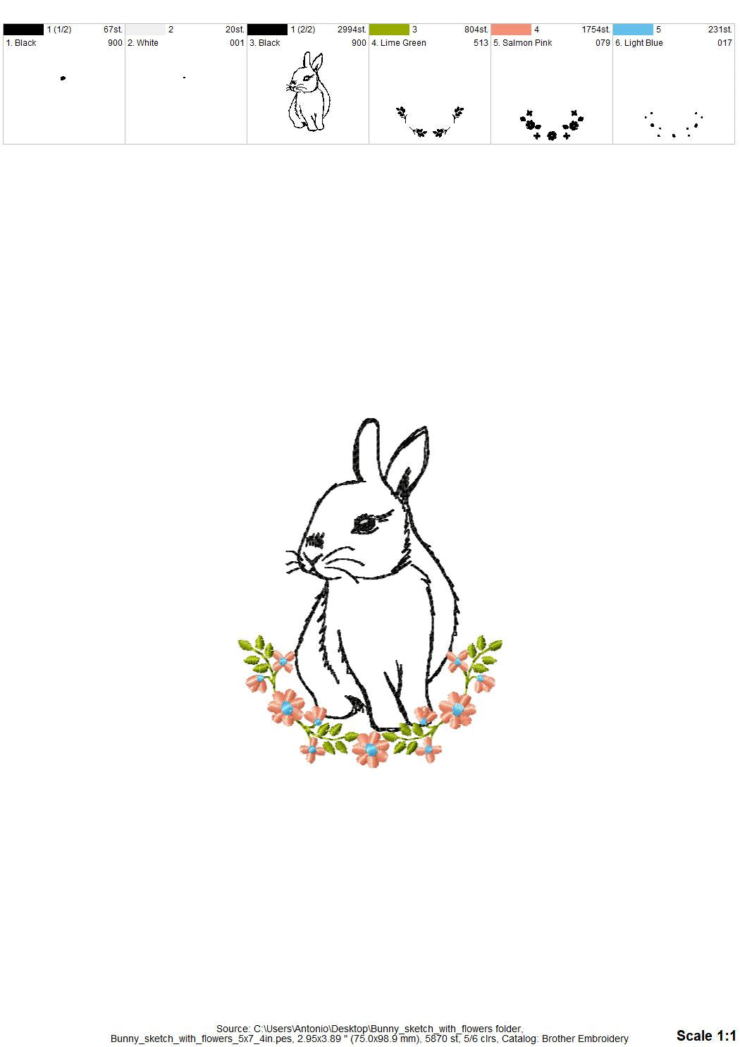 Bunny Outline with Flowers