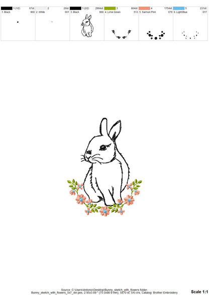 Bunny Outline with Flowers