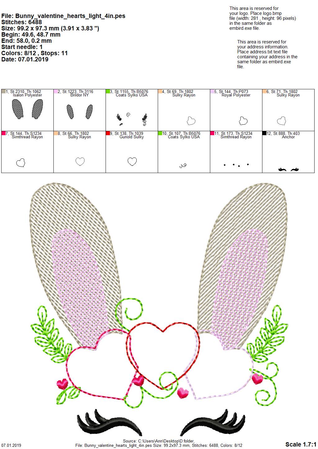 Light Stitch Bunny Face with Heart