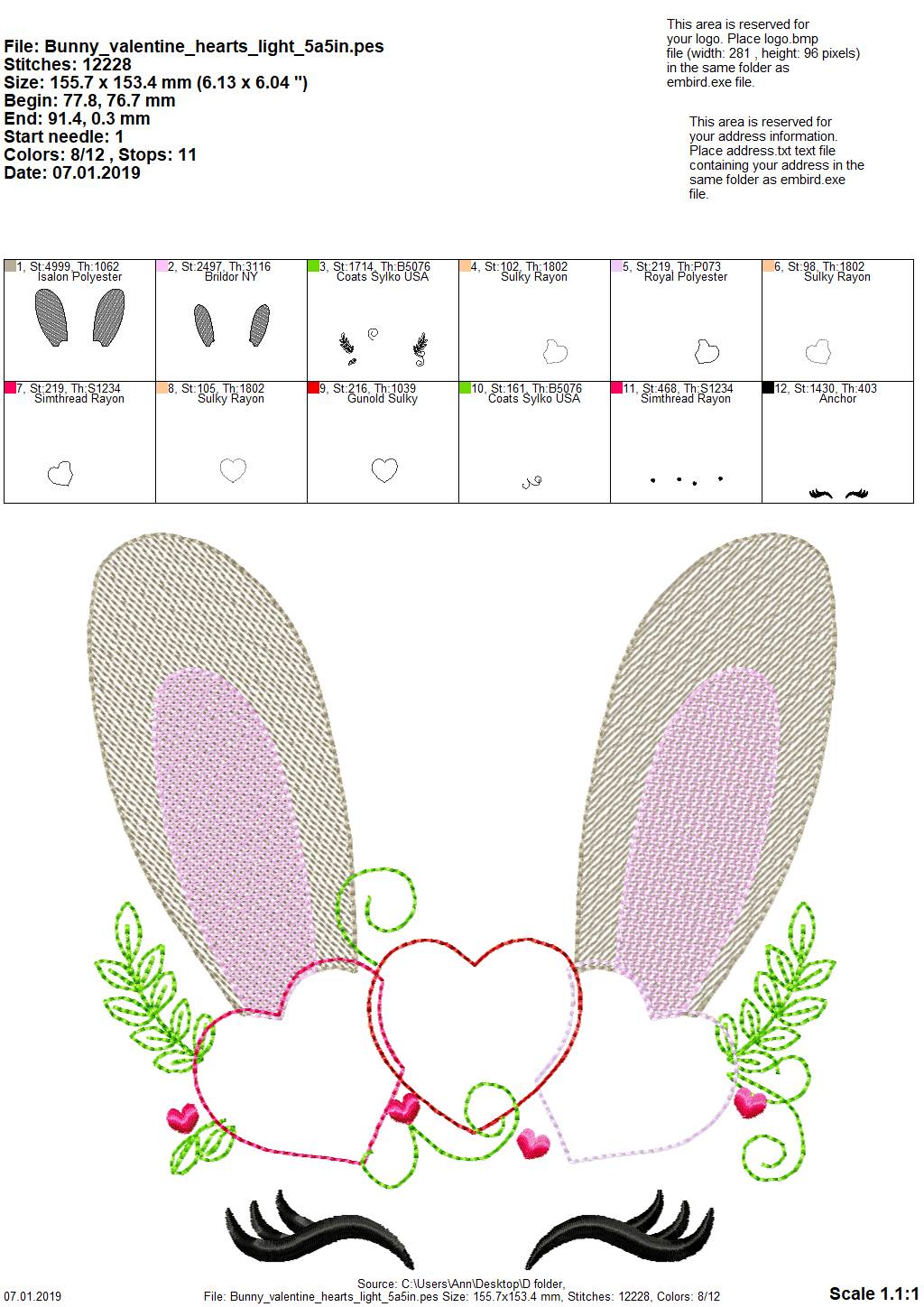 Light Stitch Bunny Face with Heart