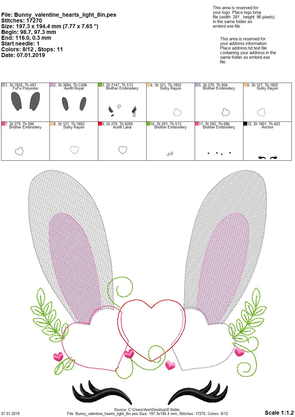 Light Stitch Bunny Face with Heart