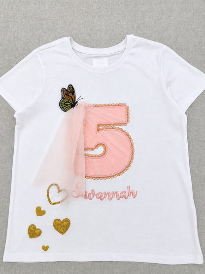 Geburtstagszahlen-Shirt-Set für Mädchen mit Schmetterlingen