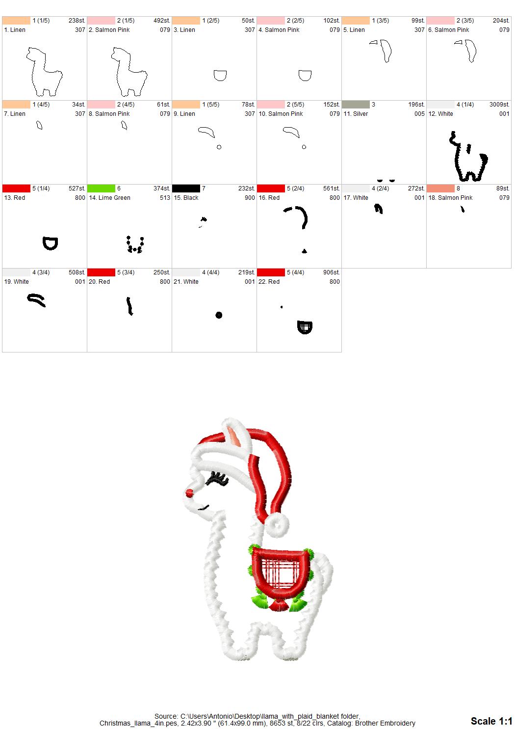 Llama with Santa Hat Applique