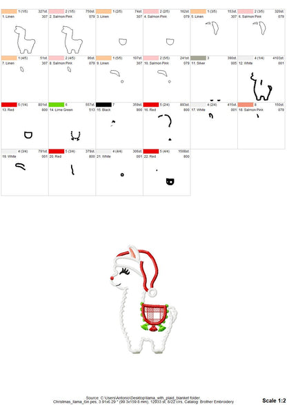 Llama with Santa Hat Applique