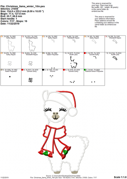 Winter Llama with Santa Hat