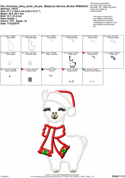 Winter Llama with Santa Hat