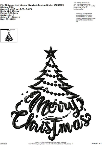 Merry Christmas Saying Tree Outline