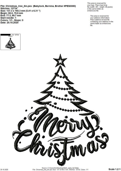 Merry Christmas Saying Tree Outline