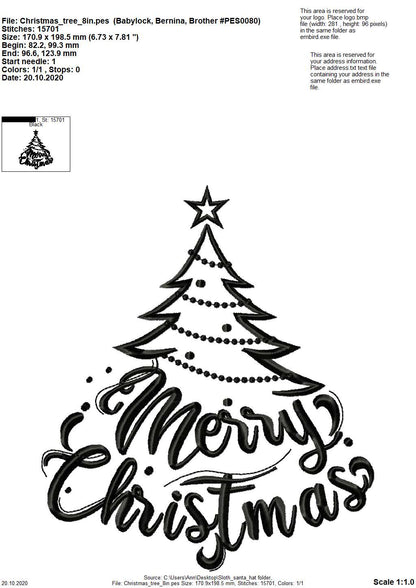 Merry Christmas Saying Tree Outline
