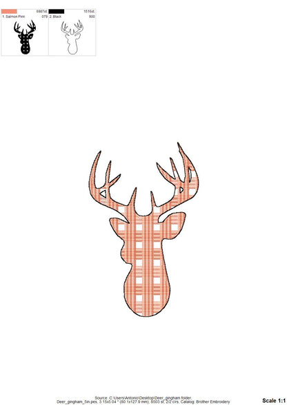 Gingham Plaid Deer Outline