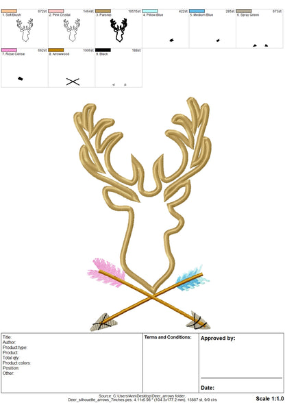 Buck Deer Head with Arrows Applique