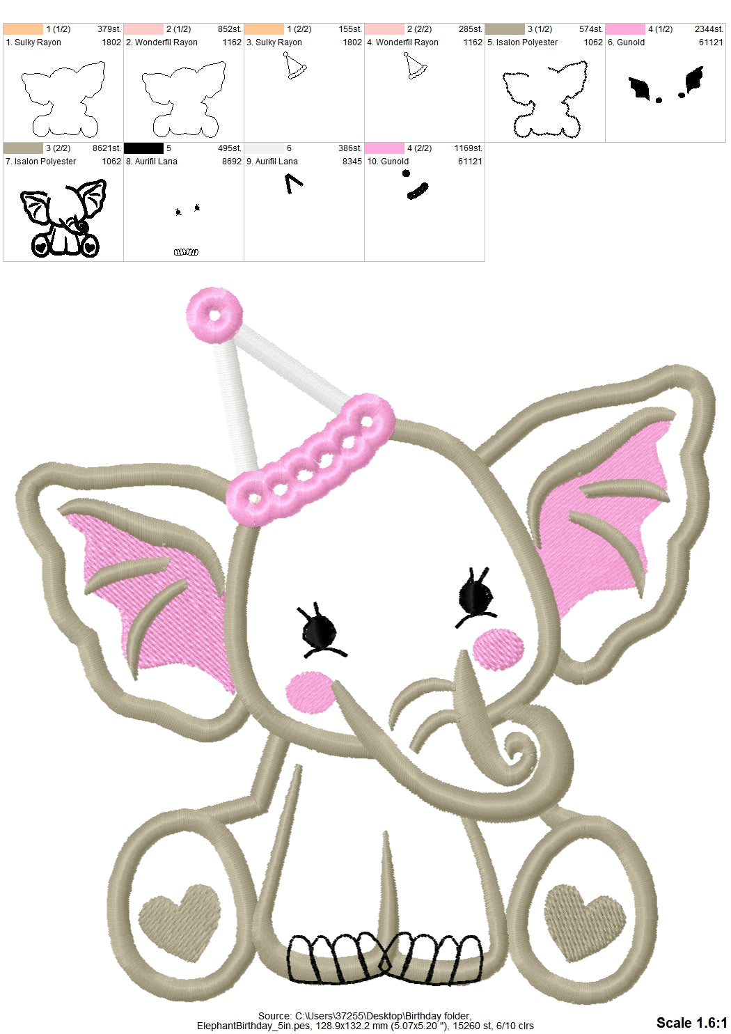 Elephant Birthday Hat Applique