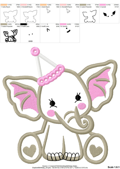 Elephant Birthday Hat Applique