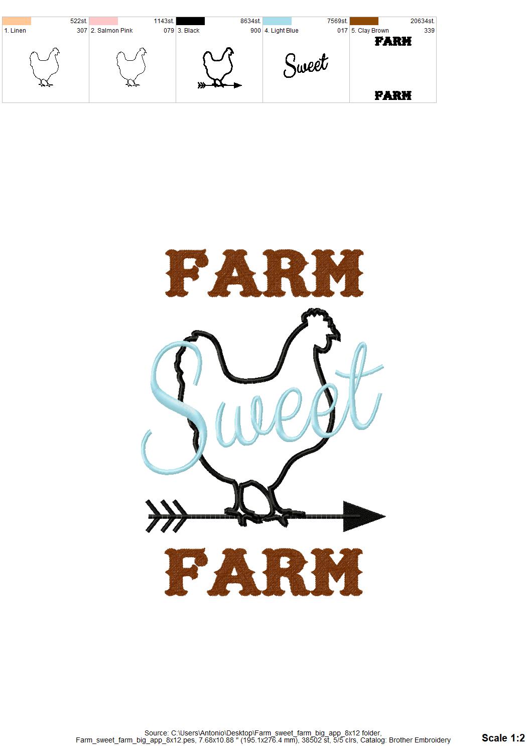 Farm Sweet Farm Saying and Chicken