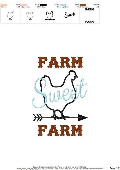 Farm Sweet Farm Saying and Chicken
