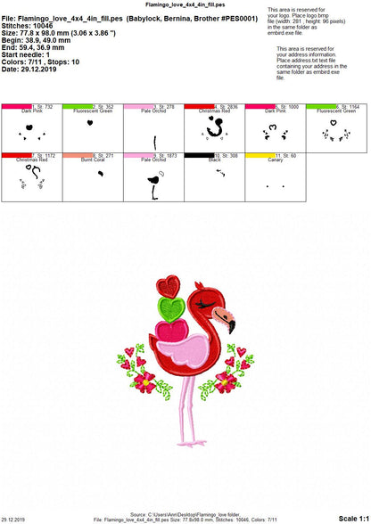 Floral Flamingo with Heart