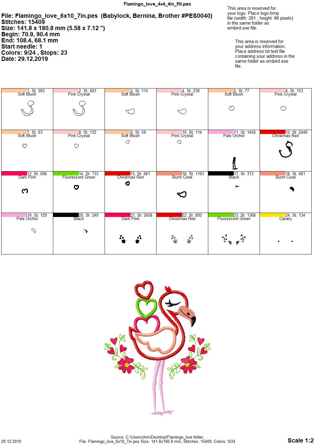 Floral Flamingo with Heart