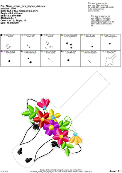 Floral Cow Keychain