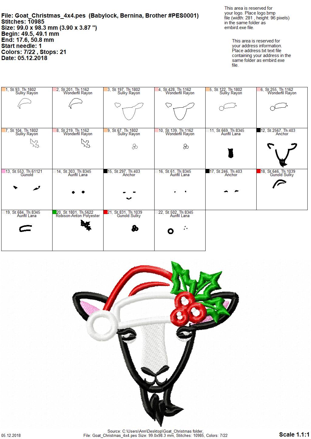 Christmas Goat with Santa Hat and Holly Flower