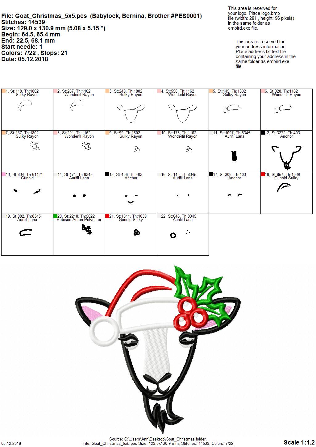 Christmas Goat with Santa Hat and Holly Flower