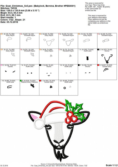 Christmas Goat with Santa Hat and Holly Flower