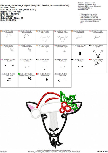 Christmas Goat with Santa Hat and Holly Flower