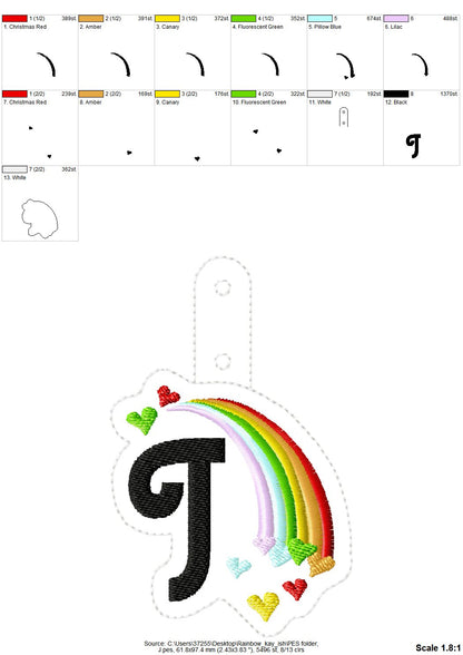 Falling Heart Rainbow Monogram Keychain