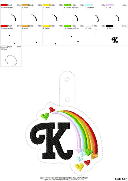 Falling Heart Rainbow Monogram Keychain