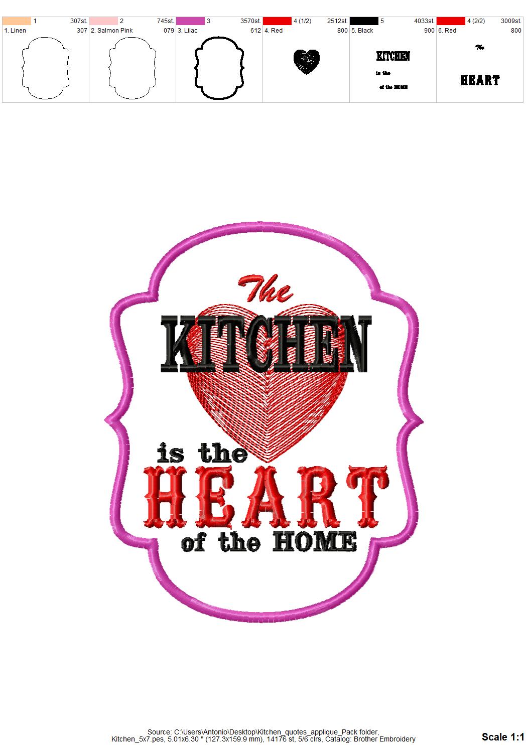 Kitchen Saying Applique Set of 6 – Quote embroidery design instant download by Artapli