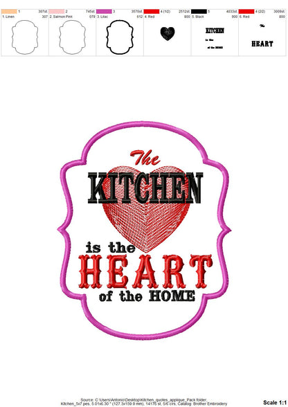 Kitchen Saying Applique Set of 6 – Quote embroidery design instant download by Artapli