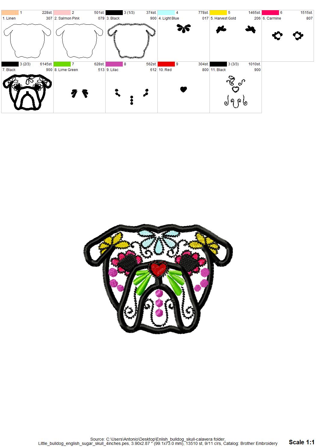 Bulldog Sugar Skull Applique