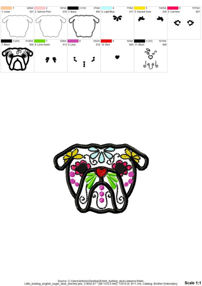 Bulldog Sugar Skull Applique