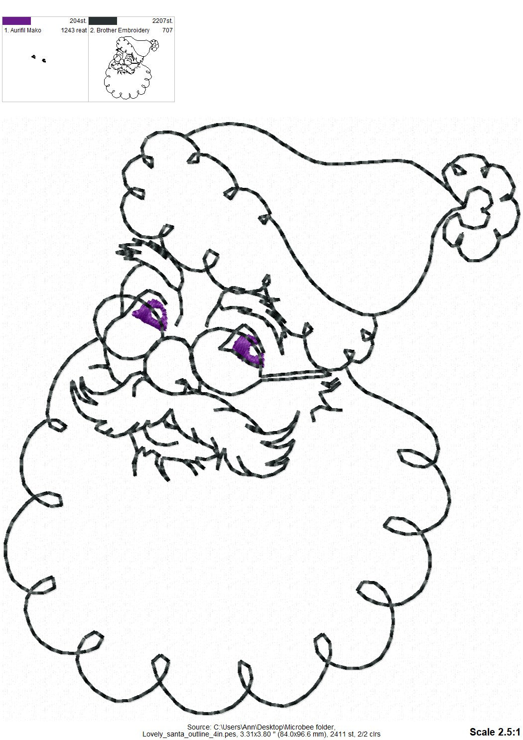 Quick Light Stitch Santa Outline