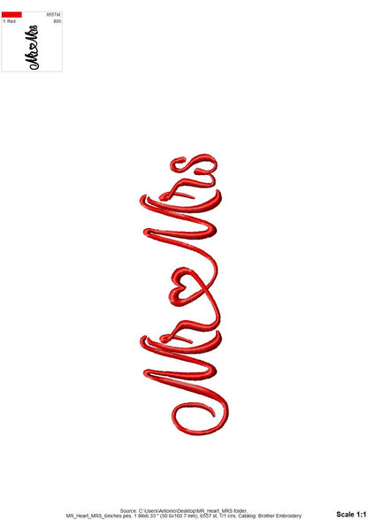 Mr and Mrs with Heart – Heart embroidery design by Artapli