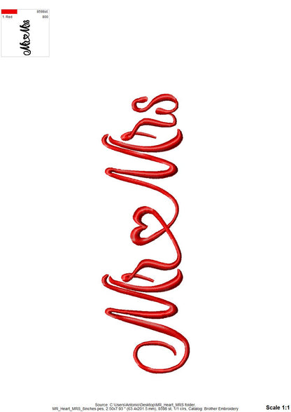 Mr and Mrs with Heart – In-the-Hoop embroidery pattern by Artapli