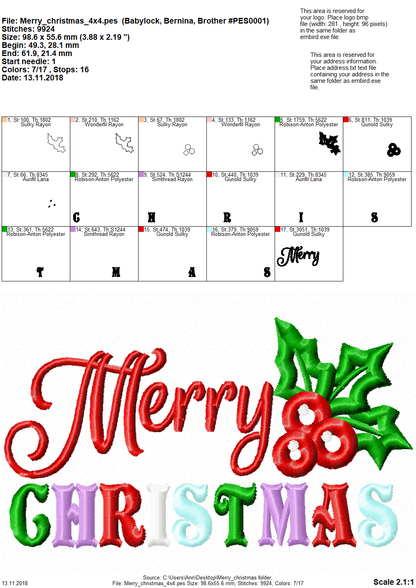 Merry Christmas Saying Holly Flower