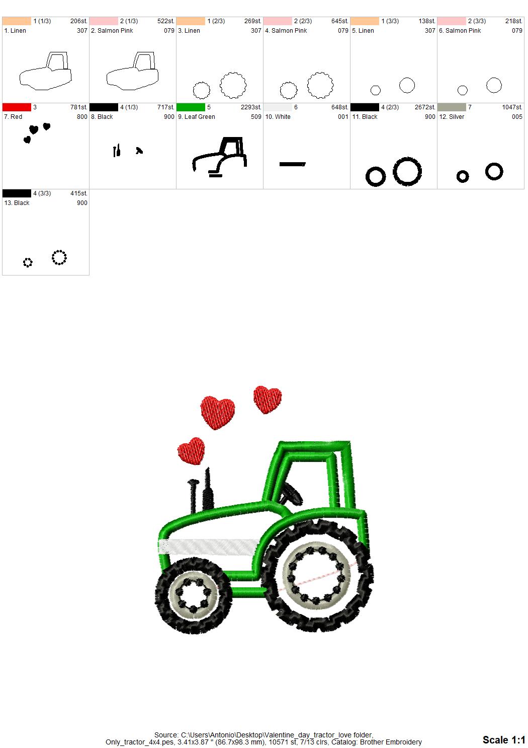 Valentine Tractor with Hearts – Heart embroidery pattern by Artapli