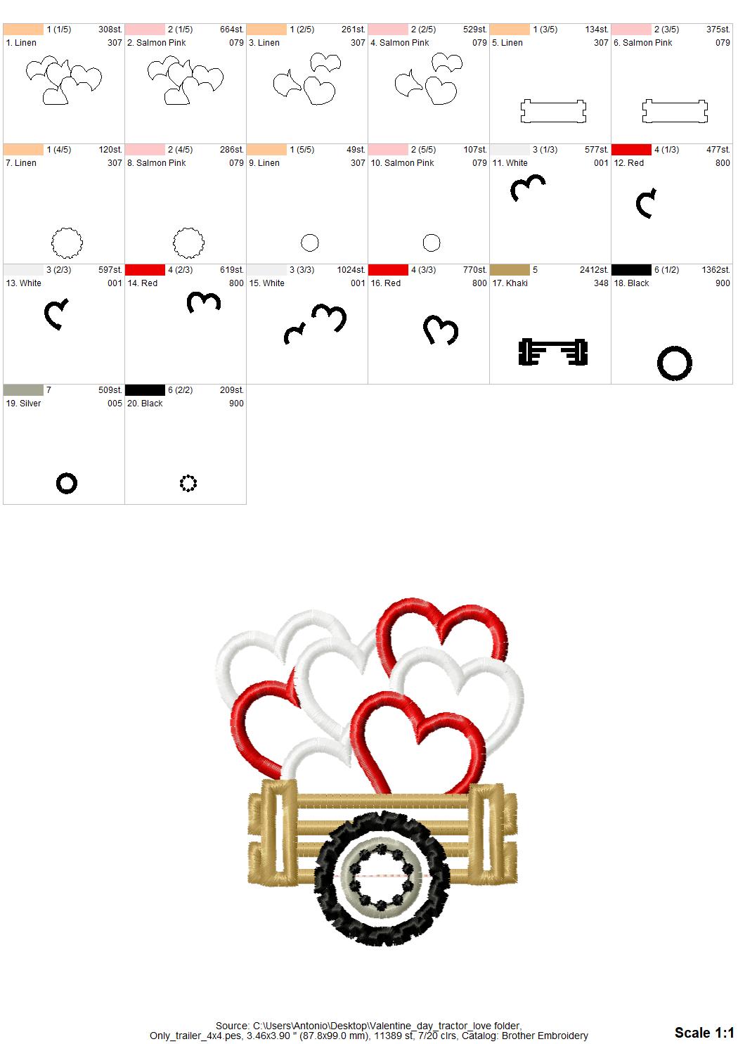 Valentine Tractor with Hearts – Kids embroidery design instant download by Artapli